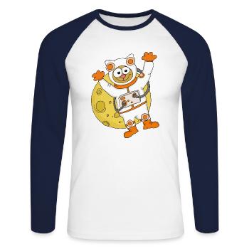 Chat astronaute - T-shirt baseball manches longues Homme - blanc/marine - Devant - Nik (191cm)