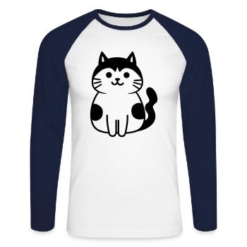 Katze - Unisex Baseballshirt langarm - Weiß/Navy - Vorne - Nik (191cm)