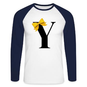 Lettre y nœud jaune - T-shirt baseball manches longues Homme - blanc/marine - Devant - Nik (191cm)