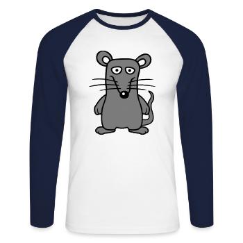 Maus Mäuschen Süße Kleine Ratte Nager Lustig Comic - Unisex Baseballshirt langarm - Weiß/Navy - Vorne - Nik (191cm)