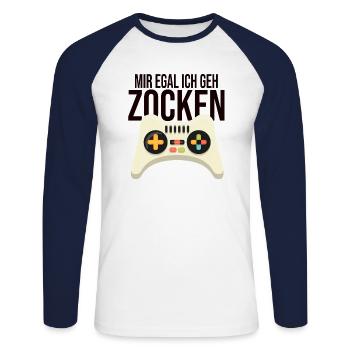 Gamer Gaming Mir Egal Ich Geh Zocken Geschenkidee - Unisex Baseballshirt langarm - Weiß/Navy - Vorne - Nik (191cm)