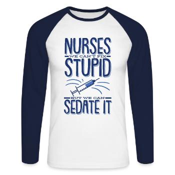 Nurse Nurse Nurse - Unisex Long Sleeve Baseball T-Shirt - white/navy - Front - Nik (191cm)