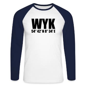 Wyk coordinates - Unisex Long Sleeve Baseball T-Shirt - white/navy - Front - Nik (191cm)