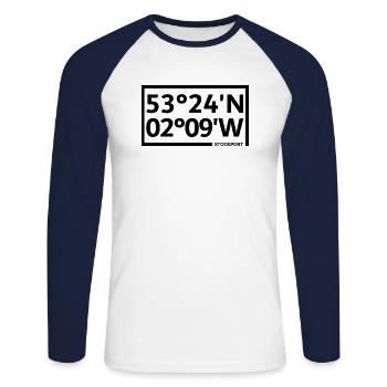 Stockport Koordinaten - Unisex Baseballshirt langarm - Weiß/Navy - Vorne - Nik (191cm)