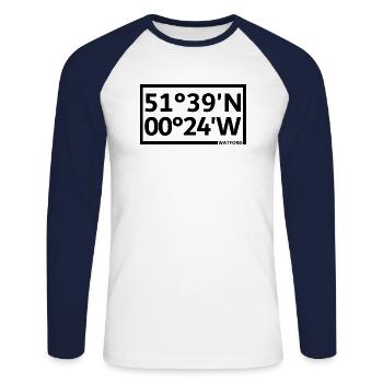Watford Koordinaten - Unisex Baseballshirt langarm - Weiß/Navy - Vorne - Nik (191cm)