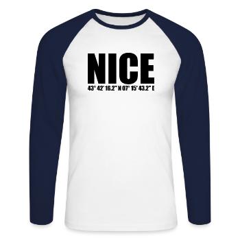 Belles coordonnées - T-shirt baseball manches longues Homme - blanc/marine - Devant - Nik (191cm)