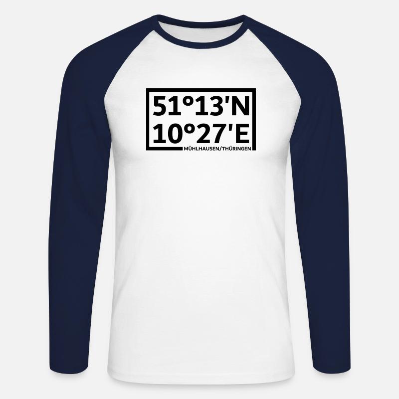 Mühlhausen/Thuringia coordinates - Unisex Long Sleeve Baseball T-Shirt - white/navy