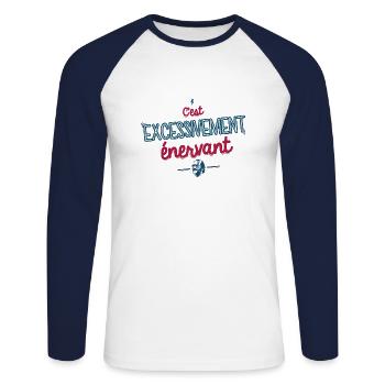 Excessivement Enervant - T-shirt baseball manches longues Homme - blanc/marine - Devant - Nik (191cm)