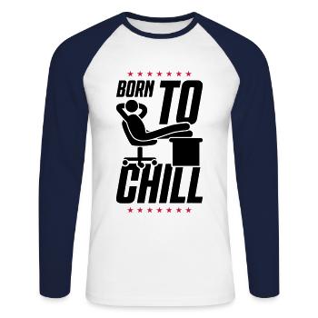 bureau de travail né pour se détendre - T-shirt baseball manches longues Homme - blanc/marine - Devant - Nik (191cm)