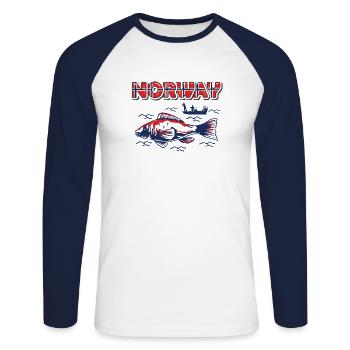 Norway Pêche Tour Pêche Norvège Pêche Tour - T-shirt baseball manches longues Homme - blanc/marine - Devant - Nik (191cm)
