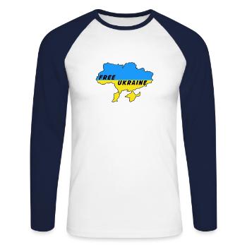 Libre Ukraine Russie Drapeau Fierté Europe de l’Est - T-shirt baseball manches longues Homme - blanc/marine - Devant - Nik (191cm)