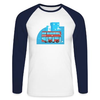 Londres. - T-shirt baseball manches longues Homme - blanc/marine - Devant - Nik (191cm)