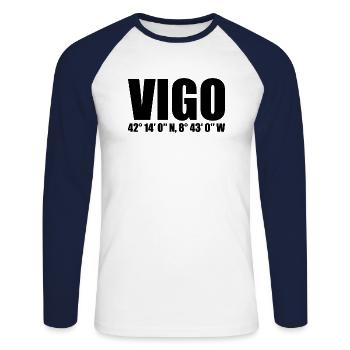 Vigo Koordinaten - Unisex Baseballshirt langarm - Weiß/Navy - Vorne - Nik (191cm)