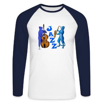 JAZZ CATS - CATS PLAYING SAXOPHONE AND DOUBLE BASS - Unisex Long Sleeve Baseball T-Shirt - white/navy - Front - Nik (191cm)