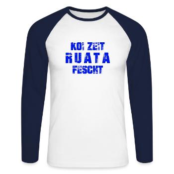 Koi Zeit Ruatafescht Rutenfest Ravensburg - Unisex Baseballshirt langarm - Weiß/Navy - Vorne - Nik (191cm)