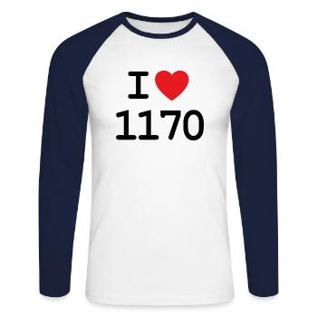 I love 1170 - Ich liebe Hernals Shirt - Unisex Baseballshirt langarm - Weiß/Navy - Vorne - Nik (191cm)