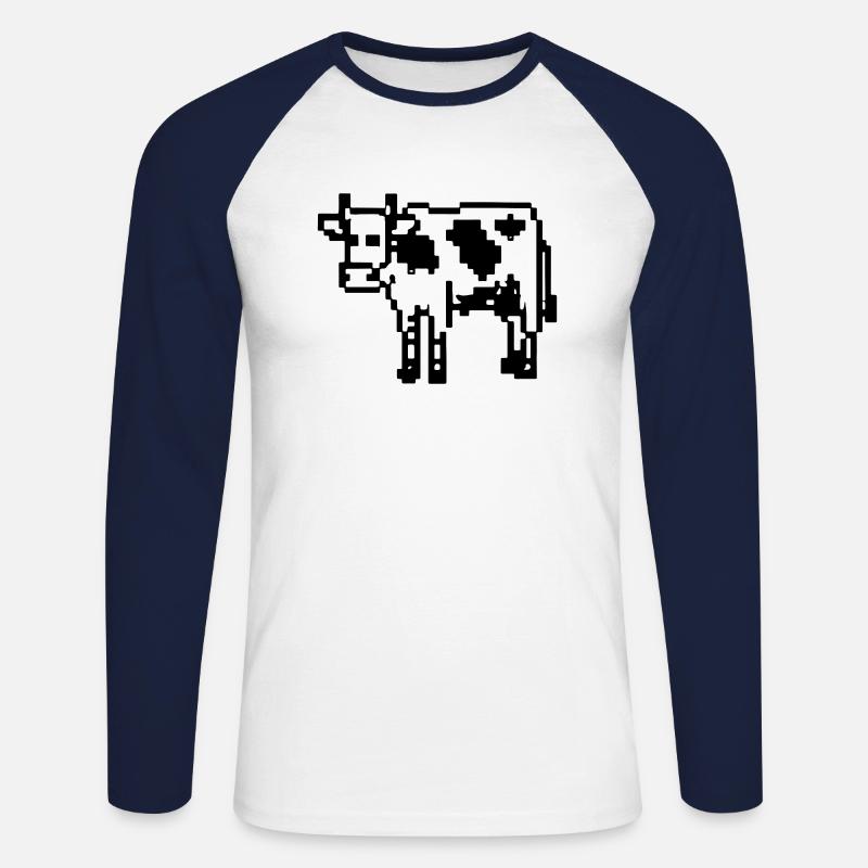 Kuh Verpixelt Pixel Kuh Geschenkidee - Unisex Baseballshirt langarm - Weiß/Navy