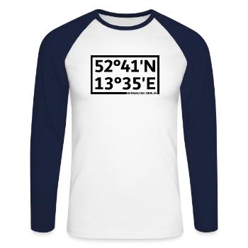 Bernau bei Berlin Koordinaten - Unisex Baseballshirt langarm - Weiß/Navy - Vorne - Nik (191cm)