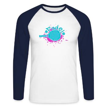 Padel Paddle Raquette Tennis Sport I Cadeau - T-shirt baseball manches longues Homme - blanc/marine - Devant - Nik (191cm)