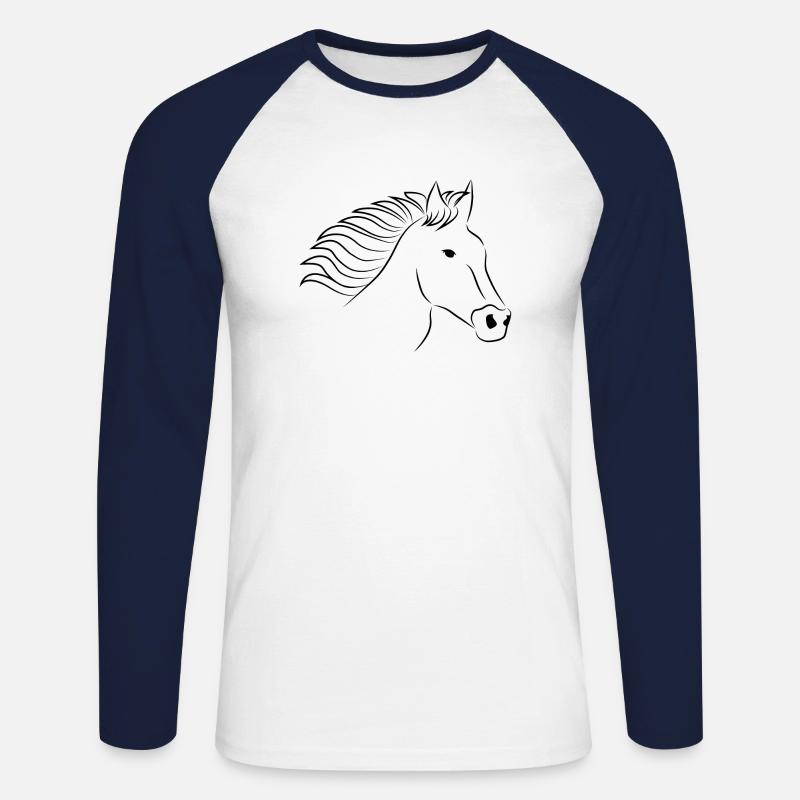Pferd Pferdekopf schwarz - Unisex Baseballshirt langarm - Weiß/Navy