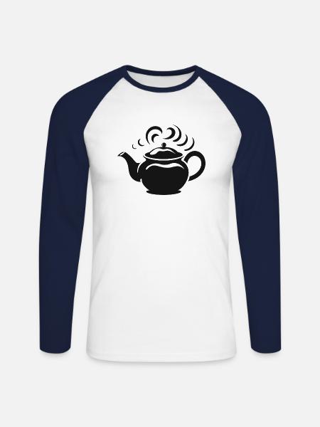Steaming Teapot - Unisex Long Sleeve Baseball T-Shirt - white/navy