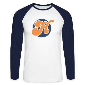 Buchstabe h orange sport - Unisex Baseballshirt langarm - Weiß/Navy - Vorne - Nik (191cm)