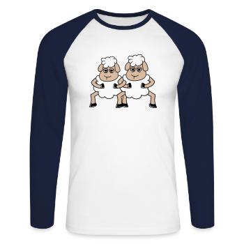 2 Schafe Gucken Müde Gelangweilt Freunde Team Crew - Unisex Baseballshirt langarm - Weiß/Navy - Vorne - Nik (191cm)