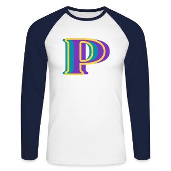 Lettre p multicolore - T-shirt baseball manches longues Homme - blanc/marine - Devant - Nik (191cm)