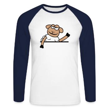 Sheep Waving Behind Wall Fence Sign Cool Smile - Unisex Long Sleeve Baseball T-Shirt - white/navy - Front - Nik (191cm)