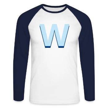 Pop und moderner blauer Buchstabe w - Unisex Baseballshirt langarm - Weiß/Navy - Vorne - Nik (191cm)