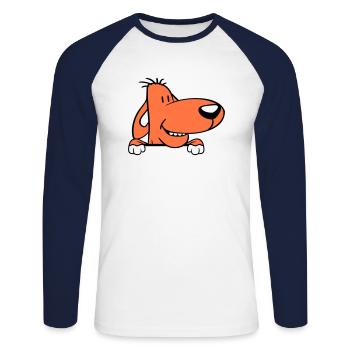 chien derrière le mur clôture signe peeps drôle coquin - T-shirt baseball manches longues Homme - blanc/marine - Devant - Nik (191cm)