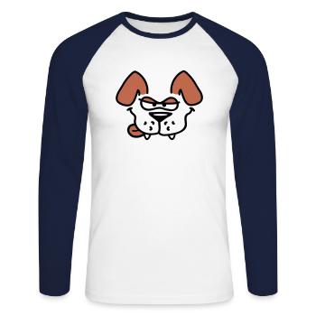 Le chien a l’air méchant Dangereux Drôle Lèche la langue - T-shirt baseball manches longues Homme - blanc/marine - Devant - Nik (191cm)