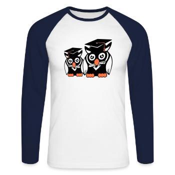 2 Owls Graduation College Abitur Student Team - Unisex Long Sleeve Baseball T-Shirt - white/navy - Front - Nik (191cm)
