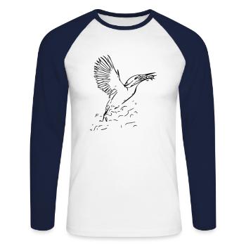 Eisvogel mit Fisch - Unisex Baseballshirt langarm - Weiß/Navy - Vorne - Nik (191cm)