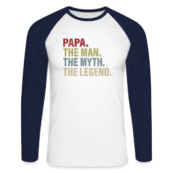 Papa man myth legend - Unisex Long Sleeve Baseball T-Shirt - white/navy - Front - Nik (191cm)