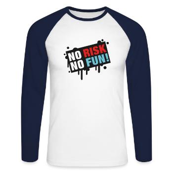 No Risk - No Fun! - Unisex Long Sleeve Baseball T-Shirt - white/navy - Front - Nik (191cm)
