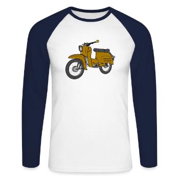 Simson Schwalbe Schwälbchen - Unisex Baseballshirt langarm - Weiß/Navy - Vorne - Nik (191cm)