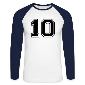 Numero 10 Équipe Foot baseball basket université - T-shirt baseball manches longues Homme - blanc/marine - Devant - Nik (191cm)