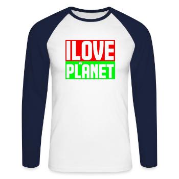 j'aime ma planète - T-shirt baseball manches longues Homme - blanc/marine - Devant - Nik (191cm)