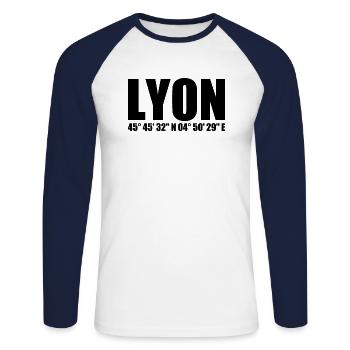 Coordonnées de Lyon - T-shirt baseball manches longues Homme - blanc/marine - Devant - Nik (191cm)