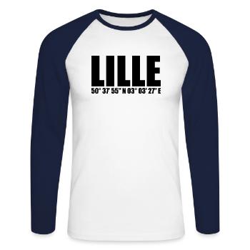Coordonnées de Lille - T-shirt baseball manches longues Homme - blanc/marine - Devant - Nik (191cm)