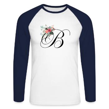 Lettre b fleuris - T-shirt baseball manches longues Homme - blanc/marine - Devant - Nik (191cm)