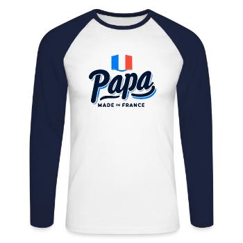 Papa Français Authentique - Cadeau Fête des Pères - T-shirt baseball manches longues Homme - blanc/marine - Devant - Nik (191cm)
