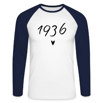 1936 Heart Anniversary - Unisex Long Sleeve Baseball T-Shirt - white/navy - Front - Nik (191cm)