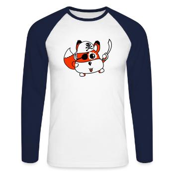Little Cute Fox Pirate Animal Saber Eye Patch - Unisex Long Sleeve Baseball T-Shirt - white/navy - Front - Nik (191cm)