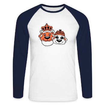 Deux Chiens Couronne Roi Reine Souverain Majesté - T-shirt baseball manches longues Homme - blanc/marine - Devant - Nik (191cm)