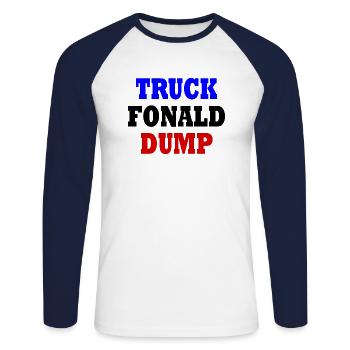 truck fonald dump - Unisex Baseballshirt langarm - Weiß/Navy - Vorne - Nik (191cm)