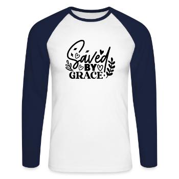 Saved By Grace - Unisex Baseballshirt langarm - Weiß/Navy - Vorne - Nik (191cm)