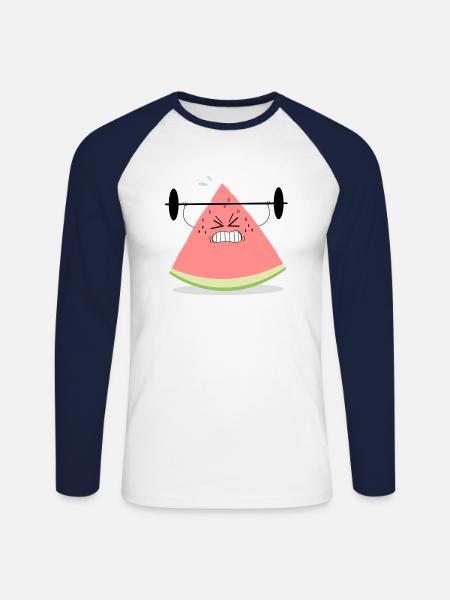 watermelon - Unisex Long Sleeve Baseball T-Shirt - white/navy