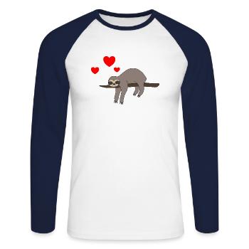 Paresseux Saint-Valentin 2 - T-shirt baseball manches longues Homme - blanc/marine - Devant - Nik (191cm)